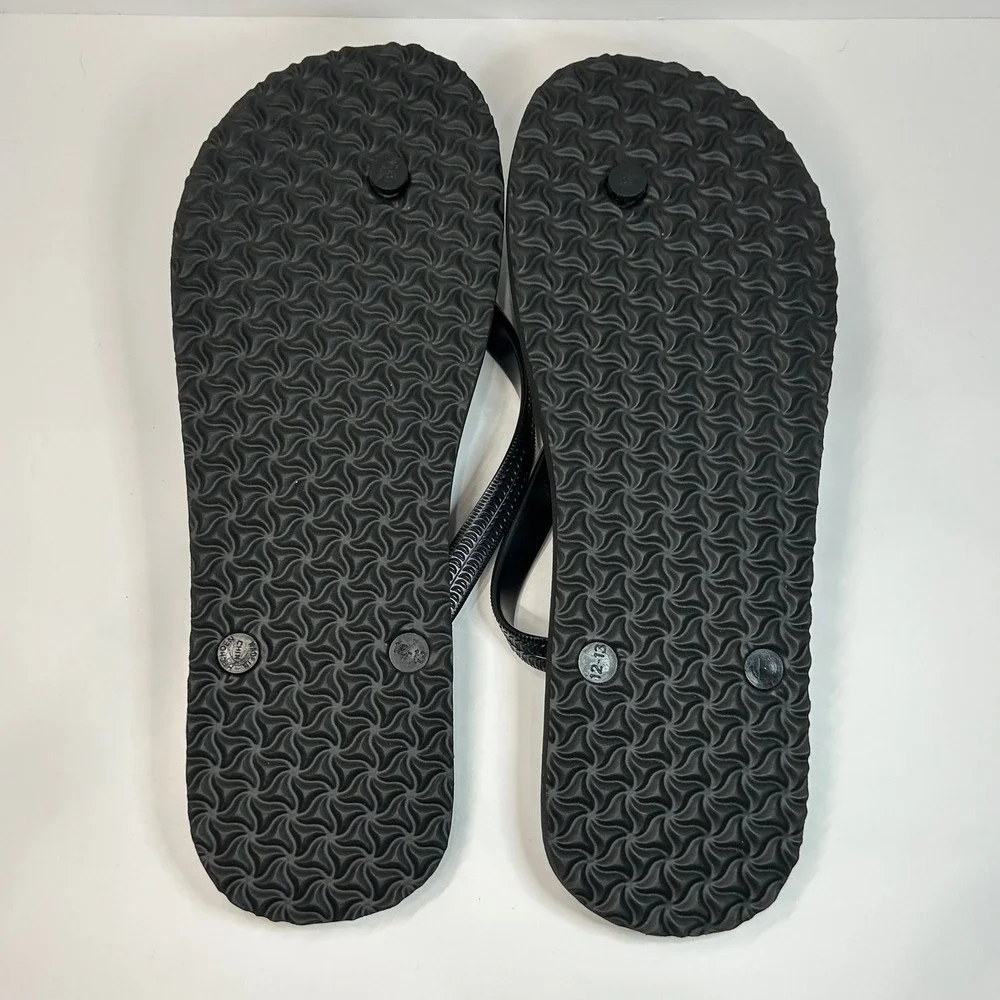 Old Navy Mens Flip Flops Black Jack‎ Print Logo Sandals 12-13 Band New